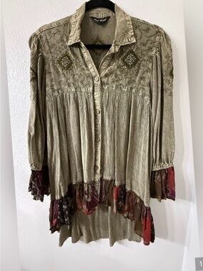 Young Threads Embroidered Boho Button Up High-Low Tunic